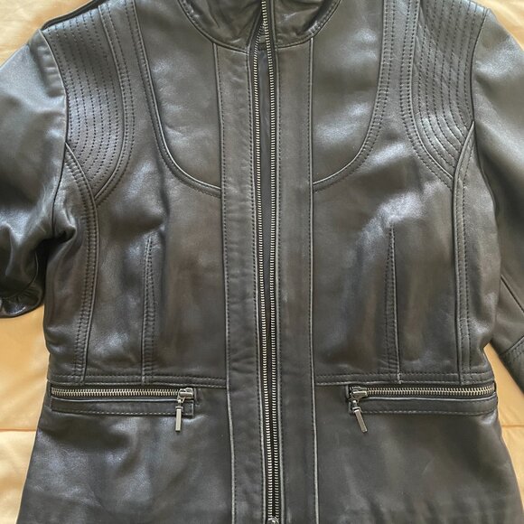 Kenneth Cole Reaction Women's Genuine Leather Jacket Fitted Size Medium - Picture 3 of 8